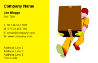 Hopefully the box that this man is carrying is not to heavy. Never the less, this business card design will leave your customers under no doubt, that you as a courier, mover or taxi driver, will work just hard for them, as this man carrying the box is working for these business cards.