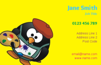This template  would make lovely business cards for people in teaching, especially art teachers. The business card template is unique, in that it has a penguin using an art palette. This business card design would certainly make your business stand out