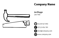 A simple business card design showing a saw and hammer suitable for a carpenter, handyman or builder.