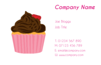 Designs of business card templates for caterers showing a cupcake with chocolate icing.