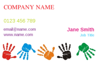 Children's hand prints on these business card templates will certainly let your customers know that you deal with children, either as a teacher or as an owner of a nursery or a playschool.