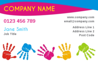 Colourful hand prints on this business card template make an attractive design perhaps for an art tutor or if you provide children's activities.