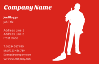 Business card templates for cleaners. The image on the business card is a that of a person holding a mop.