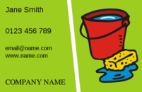 Lovely bucket and sponge sitting on a green background will make excellent business cards for cleaners promoting their business.