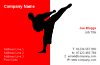 This business card design shows a man in a martial arts pose and can be used by a martial arts instructor.
