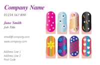 An attractive design on the business card featuring nail art for a nail technician or beauty salon.