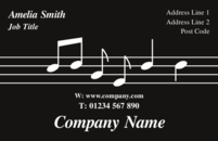 This business card template has an image of musical notes flowing through it, and could not be mistaken as a business card that belongs to a musician.