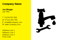An ideal business card design for a handy man or plumber featuring a dripping tap and spanner.