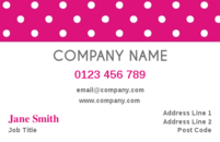 A simple but pretty business card design with white polka dots against a pink background.