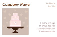 Caterer business cards with an image of a cake in the template.