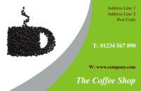 A business card template with a picture of a coffee cup, suitable for  for shopping, events, catering and the food industry.