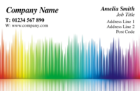 A funky business card design with lots of colours. This is quite a generic card and is often used by arts and crafts companies, musicians and fashion.