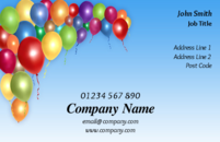 A fun filled business card design with colourful balloons for children's party organisers or event planners.