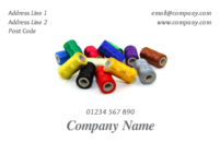 Colourful sewing thread reels make an attractive picture on this business card. This design would be appropriate for tailors, someone dealing with clothes alterations or working in the fashion world.