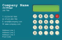 A business card design with a calculator - used by accountants and actuarists or anyone working in finance.